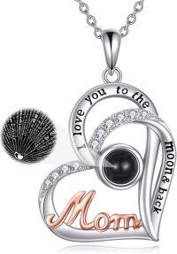 wholesale 925 Sterling Silver I Love You to the Moon & Back Pendant Necklace with Black Stone and Cubic Zirconia Gifts for Mom/Daughter/Grandma-To Mom-100 Languages Stone-I Love You