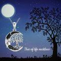 wholesale 925 Sterling Silver Tree of Life Moon Crescent Black Crystal Pendant Necklace-0-2