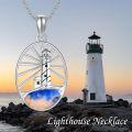 wholesale 925 Sterling Silver Opal Lighthouse Wave Pendant Necklace for Women and Girls-0-5