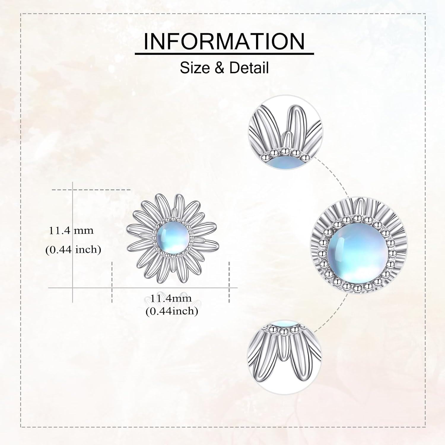 wholesale Sterling Silver & Moonstone Sunflower Earrings – Fashionable, Hypoallergenic, Lightweight Gift for Women-0-2