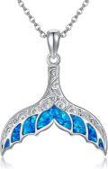 wholesale 925 Sterling Silver Whale Tail Blue Opal Pendant Necklace Ocean s for Her-0-0