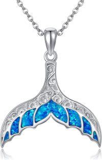 wholesale 925 Sterling Silver Whale Tail Blue Opal Pendant Necklace Ocean s for Her-Whale Tail
