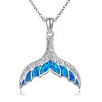 wholesale 925 Sterling Silver Whale Tail Blue Opal Pendant Necklace Ocean s for Her-Whale Tail