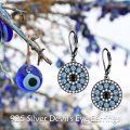 wholesale 925 Sterling Silver Round Blue Crystal Evil Eye Drop Earrings for Women and Teenage Girls-0-3