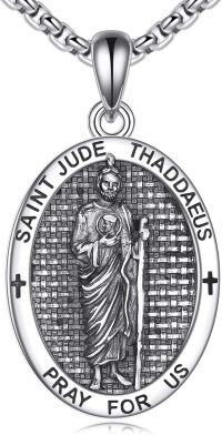 wholesale 925 Sterling Silver Saint Jude Thaddeus Medal Prayer Chain Necklace for Men & Women-Saint Jude