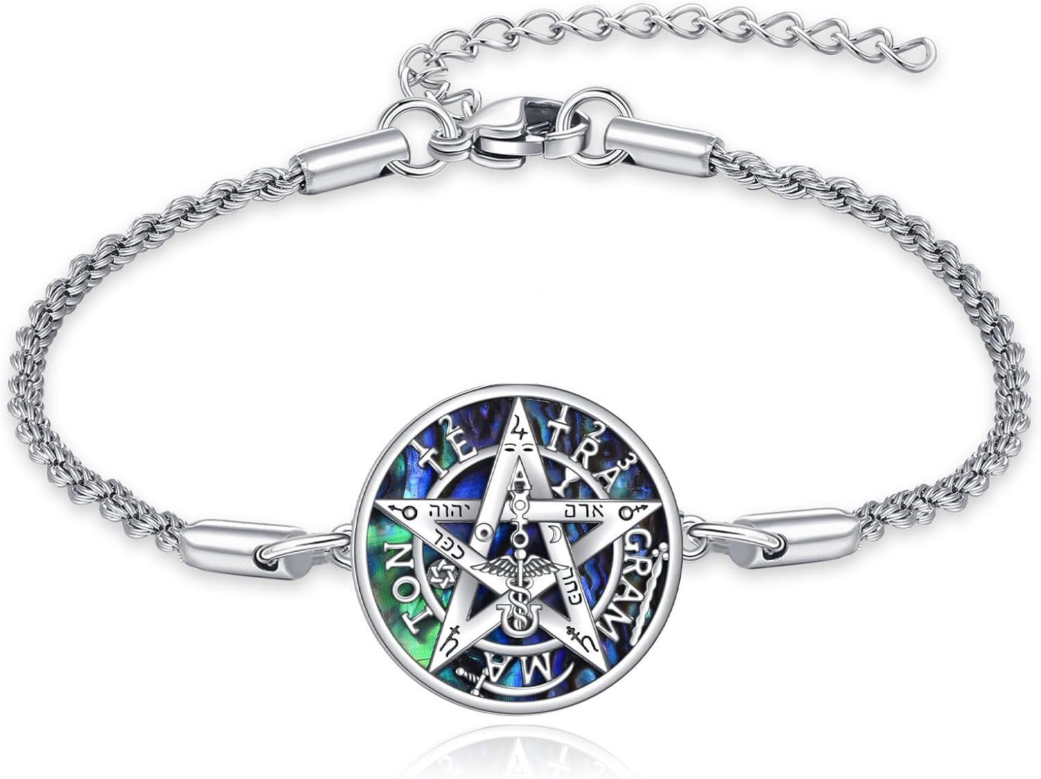  Sterling Silver Viking Compass Thor Hammer Tetragrammaton Satanic Vegvisir Runes Bracelet -0-0