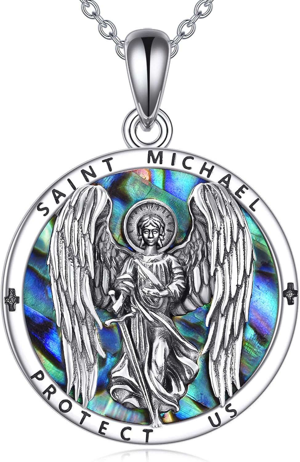 Sterling Silver Sterling Silver Religious Necklace St Dymphna St Gerard Santa Muerte St Michael Round Pendant Unisex Christmas Gift-Saint Michael