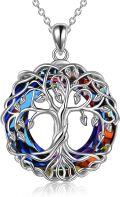 wholesale 925 Sterling Silver Blue Purple Crystal Tree of Life Pendant Necklace for Women-0-5