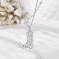 wholesale 925 Sterling Silver Cowboy Boot Pendant Necklace With Pink Heart-0-3