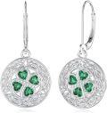 wholesale 925 Sterling Silver Celtic Knot Green Crystal Shamrock Drop Earrings Luck s for Women Girls 4-Leaf Clover Charm Pendant Necklace Set Irish Style Accessories-0-0