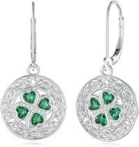 wholesale 925 Sterling Silver Celtic Knot Green Crystal Shamrock Drop Earrings Luck s for Women Girls 4-Leaf Clover Charm Pendant Necklace Set Irish Style Accessories-C-Celtic Clover Earrings