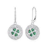 wholesale 925 Sterling Silver Celtic Knot Green Crystal Shamrock Drop Earrings Luck s for Women Girls 4-Leaf Clover Charm Pendant Necklace Set Irish Style Accessories-C-Celtic Clover Earrings