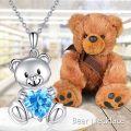 wholesale 925 Sterling Silver Blue Crystal Teddy Bear Heart Pendant Necklace for Women Girls Gifts-0-5