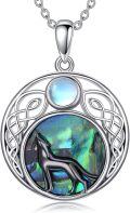 wholesale 925 Sterling Silver Abalone Shell Howling Wolf Triple Moon Goddess Pendant Necklace-0-0