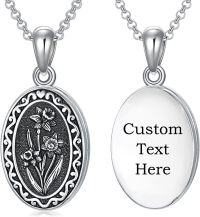 wholesale Sterling Silver 12 Month Birth Flower Photo Locket Necklace Jewelry Gift -03-March-Daffodil-03-March-Daffodil-p-2.text customized-3.photo&text customized-1.no custom-03-March-Daffodil-text