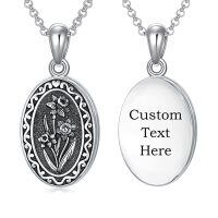 wholesale 925 Sterling Silver Oval Locket Bracelet Wholesale With Floral Engraving And Chain Clasp-03-March-Daffodil-03-March-Daffodil-p-2.text customized-3.photo&text customized-1.no custom-03-March-Daffodil-text