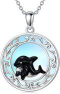 wholesale 925 Sterling Silver Blue Agate Dolphin Pendant Necklace for Women Girls s 45cm Chain Length-0-0