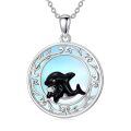 wholesale 925 Sterling Silver Blue Agate Dolphin Pendant Necklace for Women Girls s 45cm Chain Length-0-0