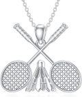 wholesale 925 Sterling Silver Crossed Rackets & Shuttlecock Pendant Necklace for Women Sporty Gifts-0-0