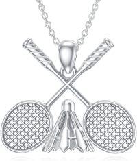 wholesale 925 Sterling Silver Crossed Rackets & Shuttlecock Pendant Necklace for Women Sporty Gifts-02-Badminton