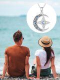 wholesale 925 Sterling Silver Crescent Moon & Star Pendant Necklace w/ Blue Stone Center-0-4