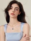 wholesale 925 Sterling Silver Black Freshwater Pearl Flower Pendant Necklace with Cubic Zirconia Accents-0-3