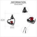 wholesale Black 925 Sterling Silver Heart with Red Stone and Skeleton Hands Dangle Earrings - Gothic Valentine's Day Gift for Her-0-3
