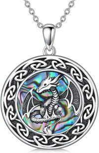 wholesale 925 Sterling Silver & Abalone Celtic Dragon Necklace for Women - Hypoallergenic Adjustable Chain, Gift Box-Dragon
