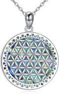 wholesale 925 Sterling Silver Flower of Life Abalone Shell Pendant Necklace-0-0