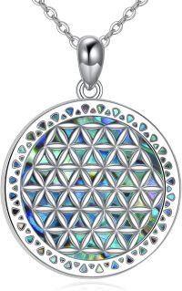 wholesale 925 Sterling Silver Flower of Life Abalone Shell Pendant Necklace-FLOWER OF LIFE