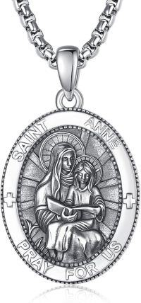 wholesale Sterling Silver Patron Saint Medal Amulet Necklace for Men 2 5mm 22 +2 Chain-A44-Saint Anne