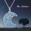 wholesale 925 Sterling Silver Blue Fire Opal Moon Tree of Life Cremation Keepsake Pendant Necklace-0-4