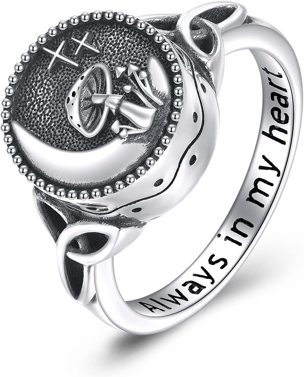TOUPOP Cremation Ring For Ashes For Women Sterling Silver Mushroom Urn Rings For Ashes Mushroom Cremation Rings For Women Memory Jewelry Gifts For Her Christmas 