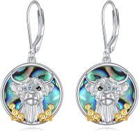 wholesale 925 Sterling Silver Cow Head Drop Earrings with Abalone Shell and Gold Accents for Women-Green Cow
