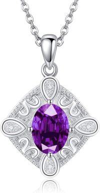 wholesale 925 Sterling Silver Purple Crystal Geometric Pendant Necklace with Chain-Amethyst