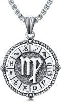 wholesale Sterling Silver Stone Zodiac Necklace 12 Constellation Horoscope Pendant-0-5