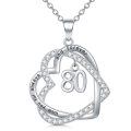 TOUPOP Sterling Silver Zircon Forever Love Heart Pendant Necklace for 80th Birthday-0-0