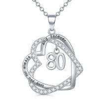 TOUPOP Sterling Silver Zircon Forever Love Heart Pendant Necklace for 80th Birthday-undefined