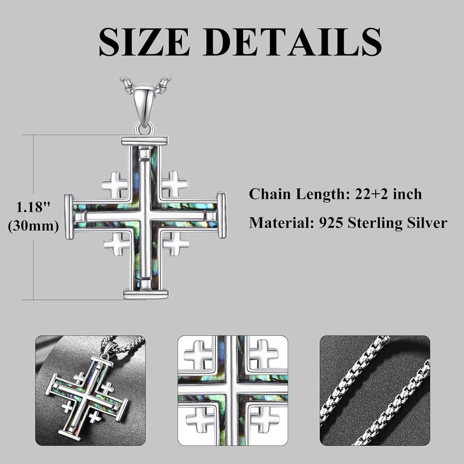 Sterling Silver Jerusalem Cross Pendant Necklace for Men Women-0-2