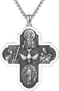 wholesale 925 Sterling Silver Cross with Religious Figures and Halo Charm Pendant Necklace for Men Women-0-0