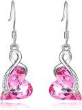 wholesale 925 Sterling Silver Pink Crystal Heart Dangle Drop Earrings for Women Gifts-0-0