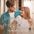 wholesale 925 Sterling Silver Claddagh Bracelet With Emerald Claddagh And Clover Charms-0-5