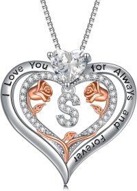 wholesale Sterling Silver Rose Pendant Necklace A Z Initial Letter Heart Jewelry for Women Valentine Mother s Day Birthday Gifts for Her-Letter S