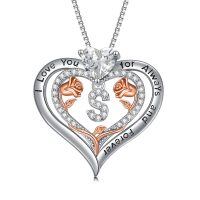 wholesale 925 Sterling Silver Rose Pendant Necklace A Z Initial Letter Heart Jewelry for Women Valentine Mother s Day Birthday Gifts for Her-Letter S