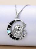 wholesale 925 Sterling Silver Sloth Crescent Moon Charm Pendant Necklace with Blue Stone Accent-0-3