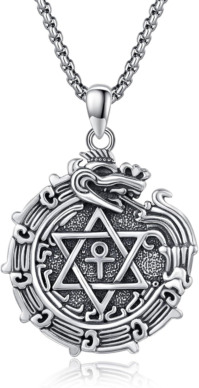 wholesale 925 Sterling Silver Aztec Ouroboros Poseidon Skull Eye Of Horus Pendant for Men's Necklaces-0-1