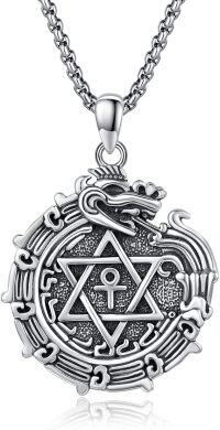 wholesale 925 Sterling Silver Aztec Ouroboros Poseidon Skull Eye Of Horus Pendant for Men's Necklaces-C-Star of David Aztec