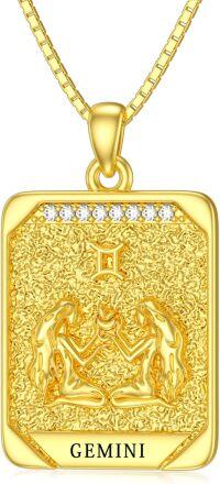 wholesale Gold 925 Sterling Silver Gemini Zodiac Necklace with Square Shape and Cubic Zirconia Elements-Gemini(5.21-6.21)