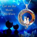 wholesale 925 Sterling Silver Cat on the Moon Pendant Necklace with Blue Circle Crystal for Women-0-8