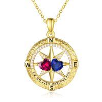 wholesale 925 Sterling Silver Compass Pendant with Birthstones for Women-07-09-Jul-Sept